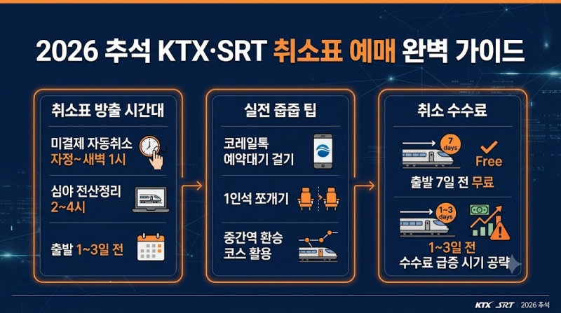 2026년 추석 KTX/SRT 취소표 풀리는 시간대: 잔여석 예약 줍줍 노하우와 수수료 기준