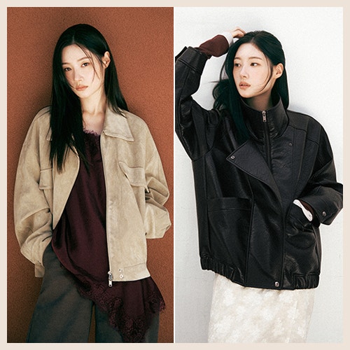 정채연 화보 속 가을 데일리룩! 온앤온 여자 가죽 스웨이드 자켓, 블라우스 가을옷 추천
