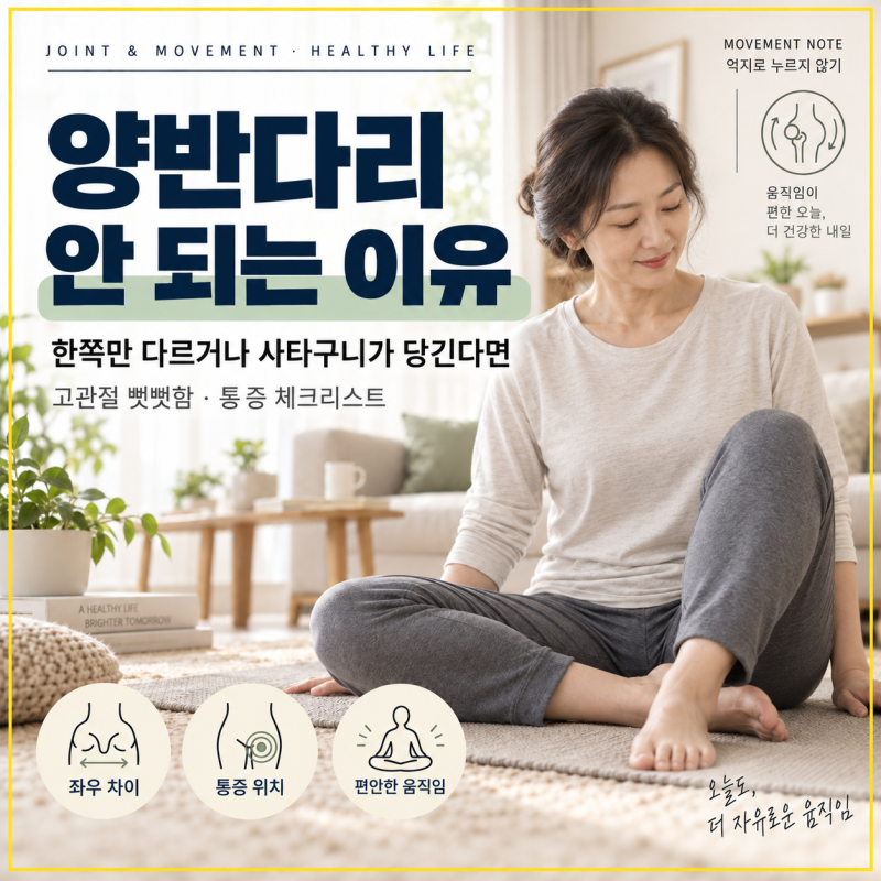 양반다리 안 되는 이유는? 고관절 뻣뻣함·통증 체크리스트