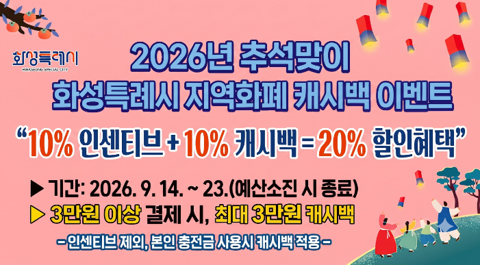 2026년 9월 화성시·동탄 주요 행사 총정리｜추석 캐시백부터 청년기본소득·장학생·가족캠프....
