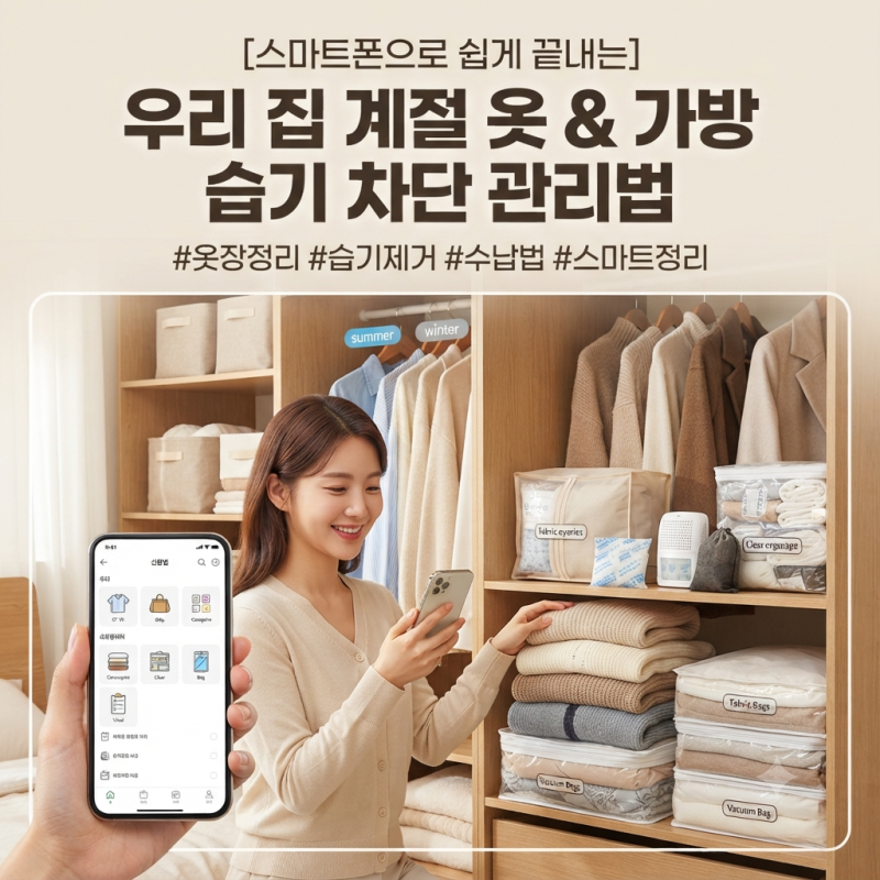 스마트폰으로 쉽게 끝내는 우리 집 계절 옷 가방 정리 및 습기 차단 관리법