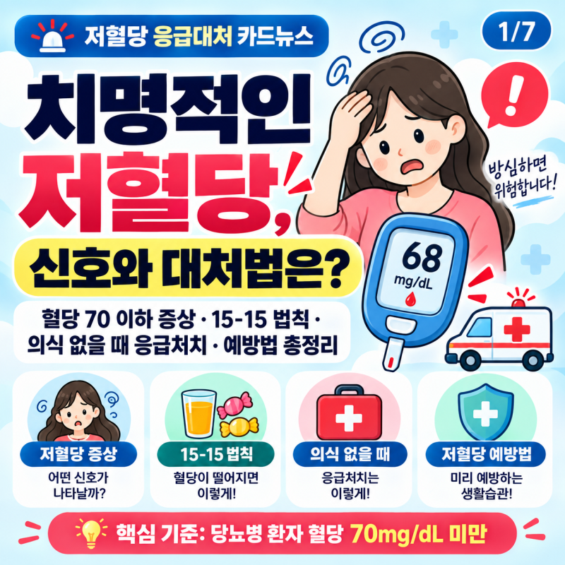 치명적인 저혈당, 신호와 대처법은?｜혈당 70 이하 증상·15-15 법칙·의식 없을 때 응급처치·....