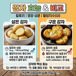 감자 효능 삶은 감자 구운 감자 칼로리 및 혈당 영양 성분 차이 비교