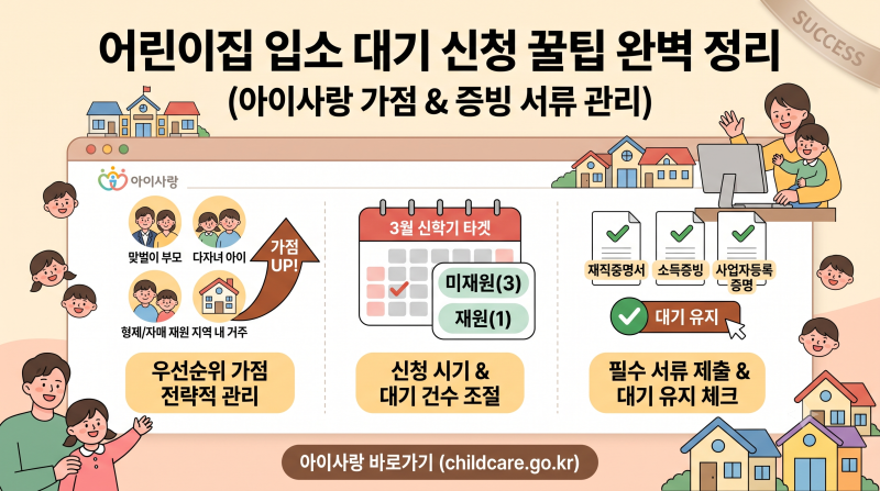 어린이집 입소 대기 신청 꿀팁 ('아이사랑' 신청 전략부터 증빙 서류 가점 관리까지)