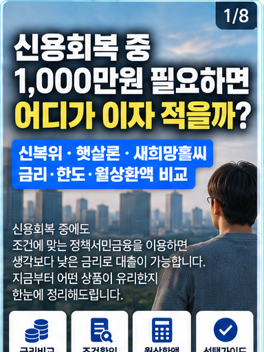 신용회복 중 1,000만원 필요하면 어디가 이자 적을까? 신복위·햇살론·새희망홀씨 비교