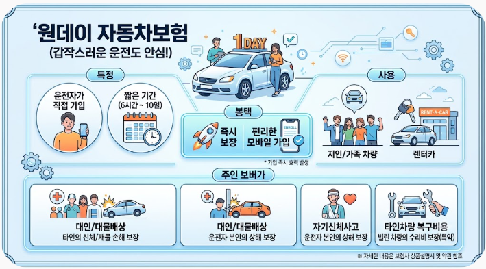 친구 차, 렌터카 빌릴 때 필수! 원데이 자동차보험 가입방법·보장항목·청구방법