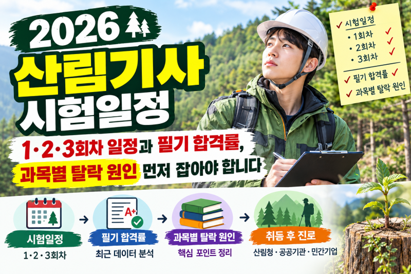 2026 산림기사 시험일정 — 1·2·3회차 일정과 필기 합격률, 과목별 탈락 원인 먼저 잡아야 합....