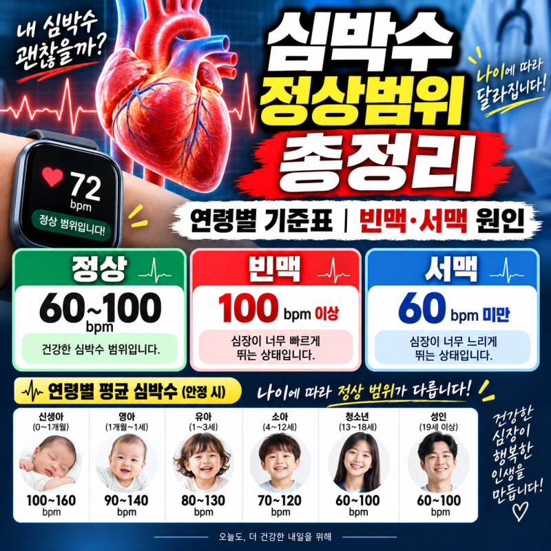 심박수 정상범위 연령별 기준표와 빈맥 서맥 원인 총정리