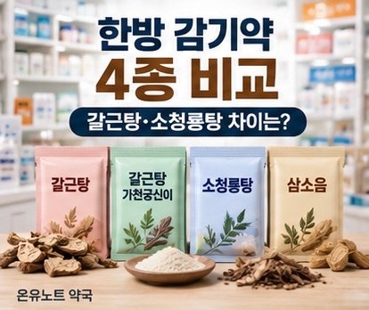 한방 감기약 4종 비교｜갈근탕·소청룡탕·갈근탕가천궁신이·삼소음 효능 차이