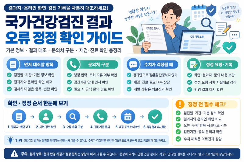 국가건강검진 결과 확인 후 오류 정정하는 방법｜검진기관·건보공단 문의 순서