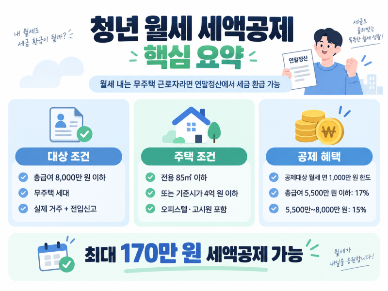 청년 월세 세액공제 총정리｜연말정산에서 최대 170만 원 돌려받는 조건과 신청 방법