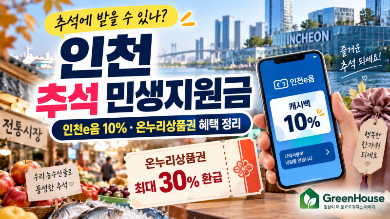 [2026 추석 민생지원금] 인천, 따로 받을 수 있나? 인천e음 10%·온누리상품권 혜택 정리