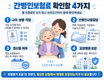 [이건 꼭] 간병인보험료｜월 얼마가 적당할까? 가입 전 꼭 확인할 4가지