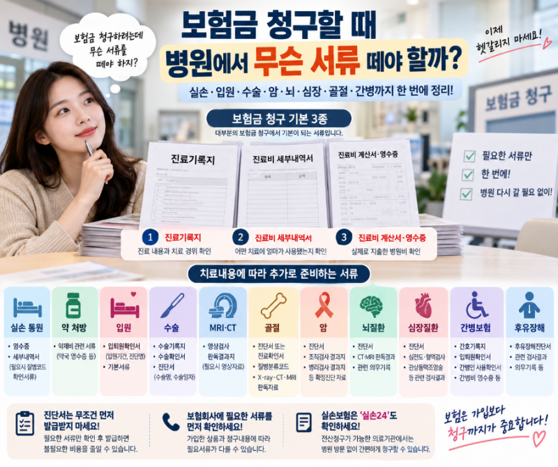 보험금 청구할 때 병원에서 무슨 서류 떼야 할까?