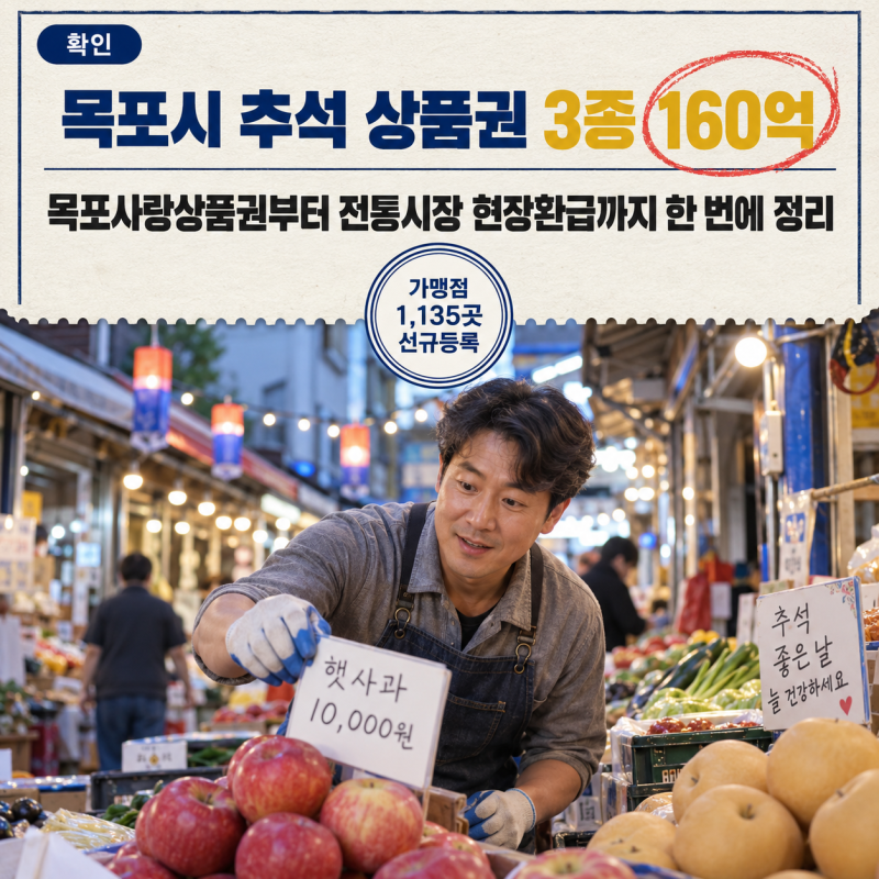 목포시 추석 상품권 3종 160억, 목포사랑상품권부터 전통시장 현장환급까지 한 번에 정리