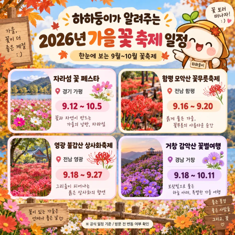 2026 가을 꽃축제 총정리｜9월 10월 꽃구경 가볼만한곳