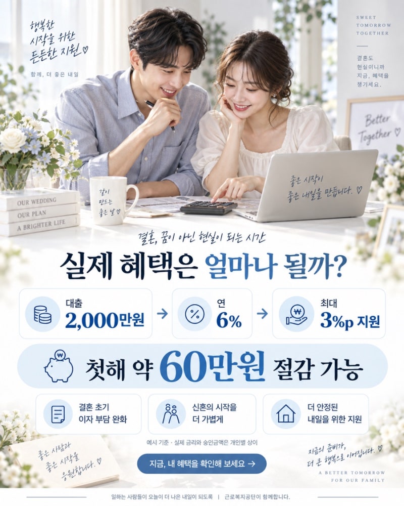 2026 근로복지공단 혼례비 대출 최대 2,000만원｜결혼자금 대출 조건·신청방법·소득기준
