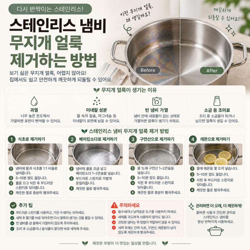 스테인리스 냄비 무지개 얼룩 제거하는 방법, 원인부터 깨끗하게 세척하는 법