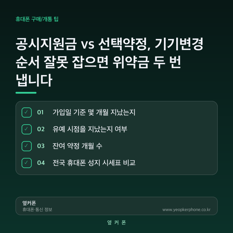 공시지원금 vs 선택약정, 기기변경 순서 잘못 잡으면 위약금 두 번 냅니다