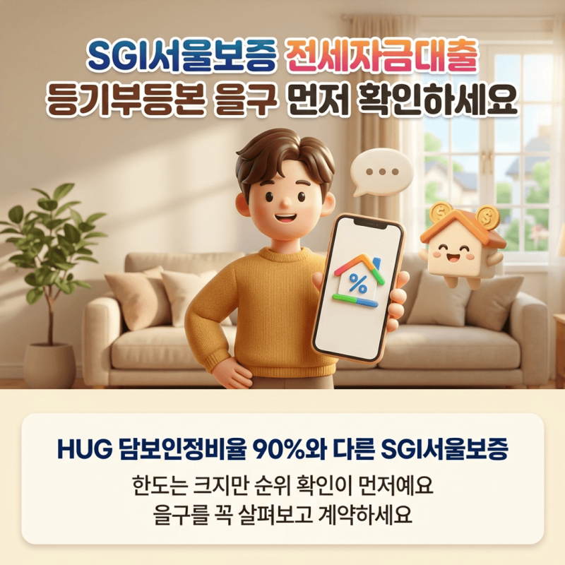 SGI서울보증 전세자금대출, HUG 담보인정비율 90%와 달리 한도 크지만 등기부등본 을구 선순위 ....