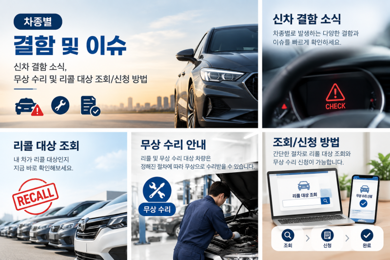차종별 결함 및 이슈: 신차 결함 소식, 무상 수리 및 리콜 대상 조회/신청 방법