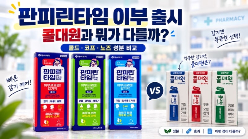 판피린타임 이부 출시｜이부콜드·이부코프·이부노즈 vs 콜대원 콜드큐·코프큐·노즈큐에스....