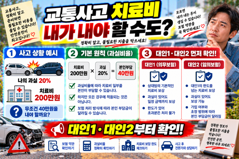 교통사고 치료비 본인부담 생길까?｜과실비율과 대인2 보험 정리