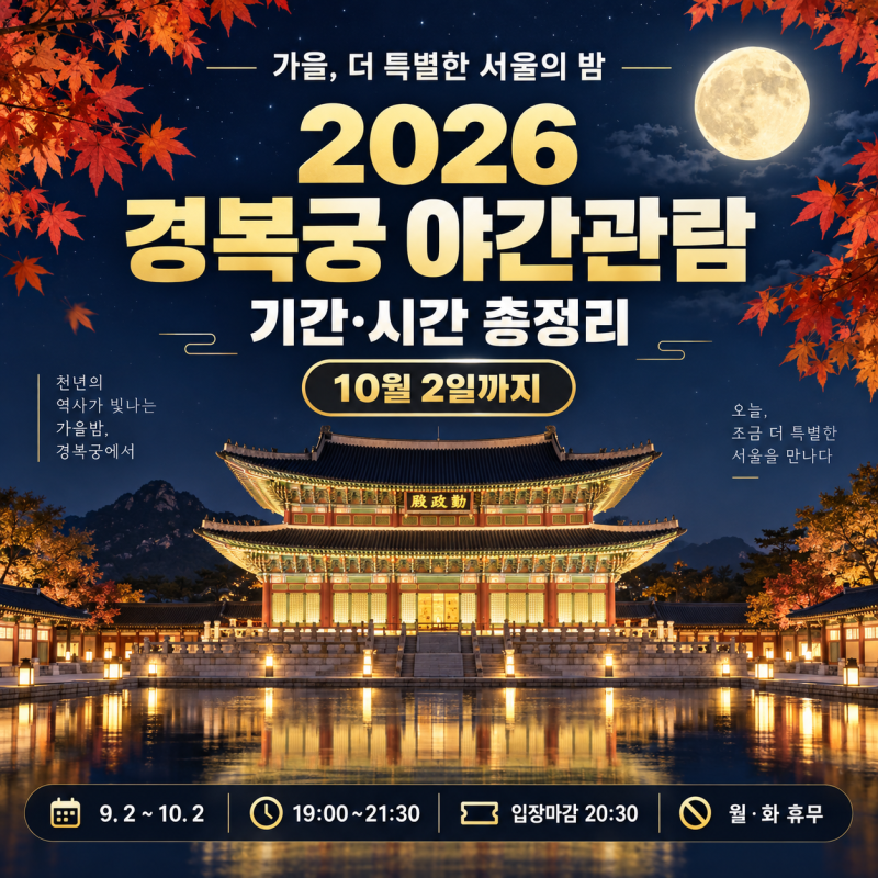 2026 경복궁 야간관람 기간·시간 총정리, 10월 2일까지 열려요