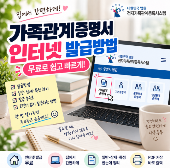 가족관계증명서 인터넷 발급방법, 무료 발급부터 일반·상세 차이까지