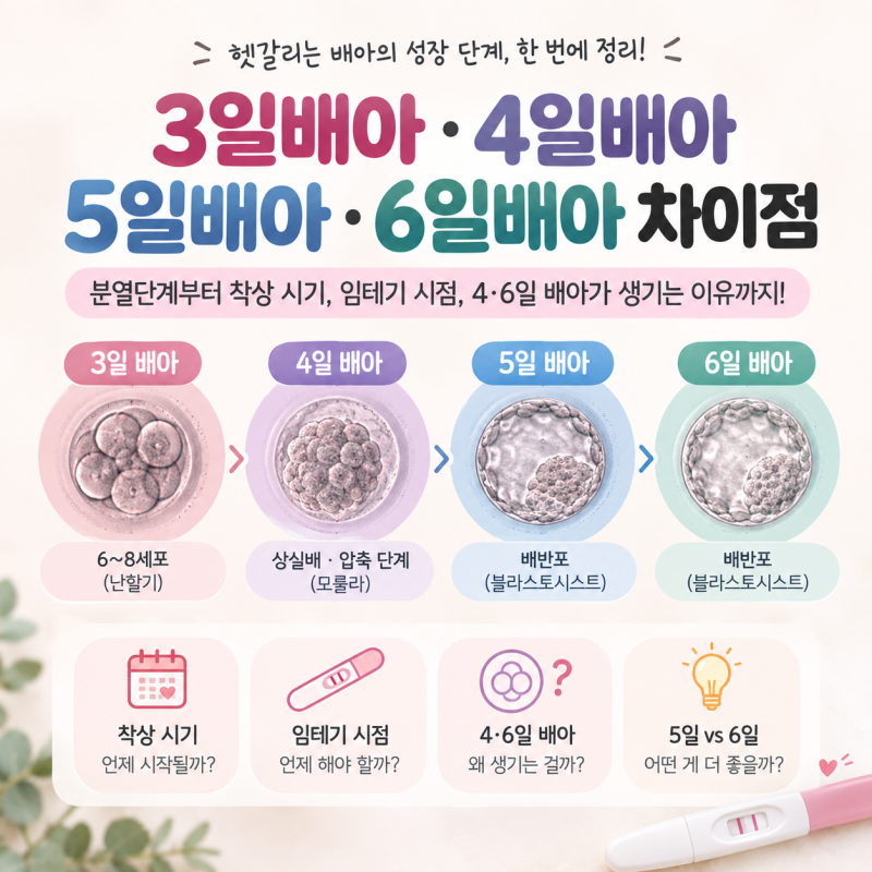 [시험관] 5번의 이식을 해보고 알게 된 3일·4일·5일·6일 배아 차이점 (착상시기, 임테기 타임....