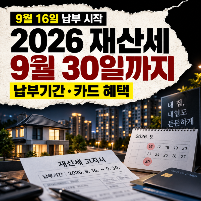 2026 재산세 납부기간 9월 30일까지, 카드 혜택·부분무이자까지 확인