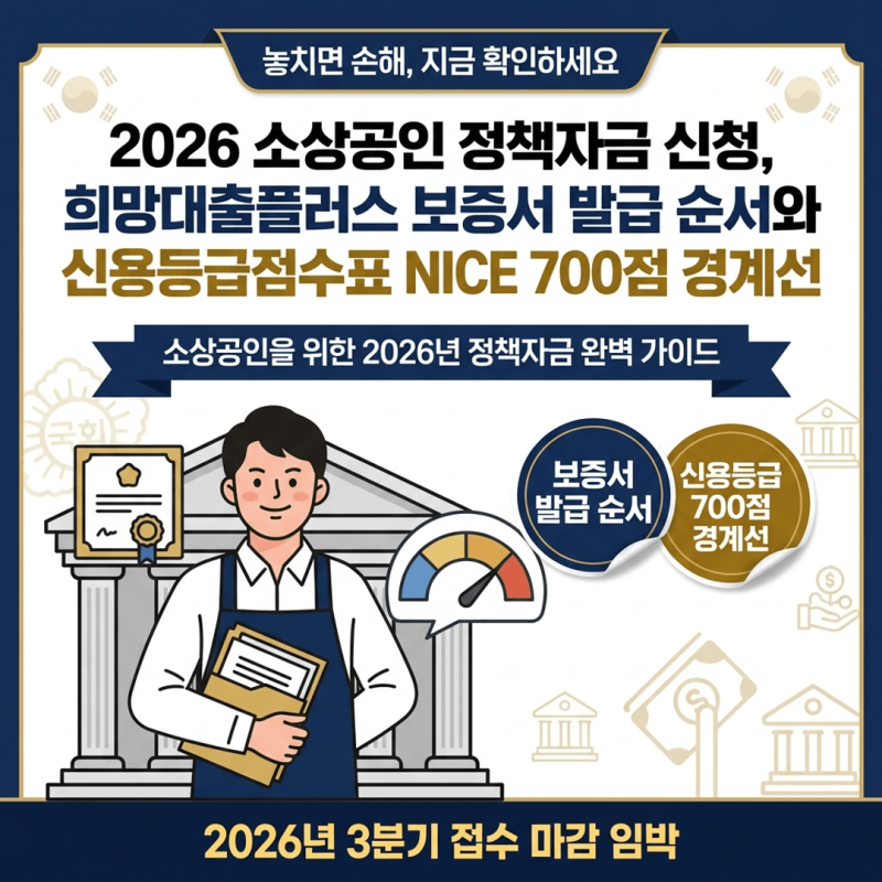 2026 소상공인 정책자금 신청, 희망대출플러스 보증서 발급 순서와 신용등급점수표 NICE 700점 ....