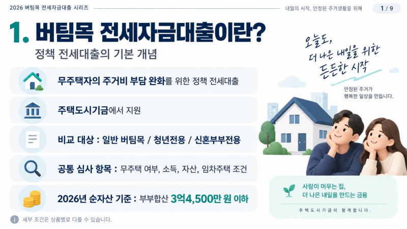 버팀목 전세자금대출 조건 총정리｜일반·청년·신혼 금리·한도·신청방법
