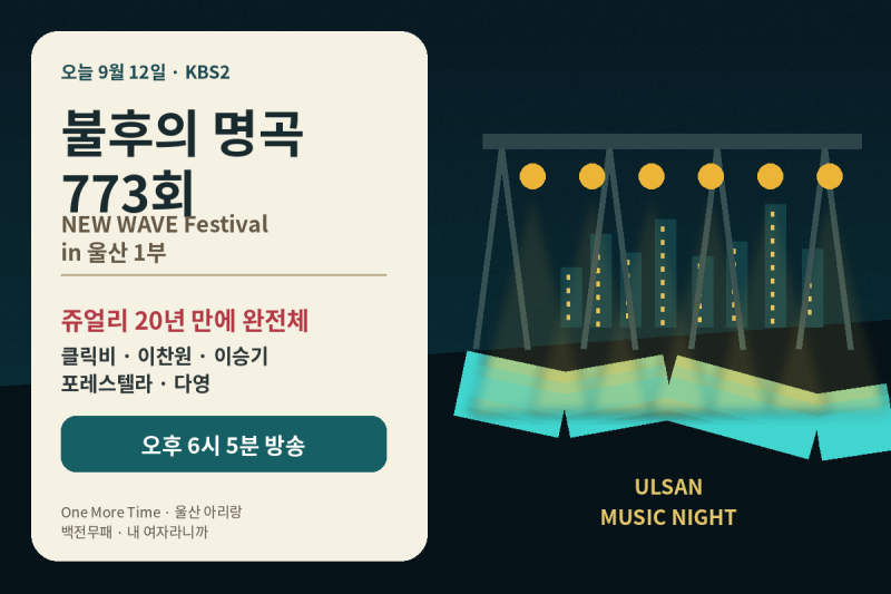 불후의 명곡 773회 출연진, 쥬얼리 20년 만에 완전체·이찬원 울산 아리랑