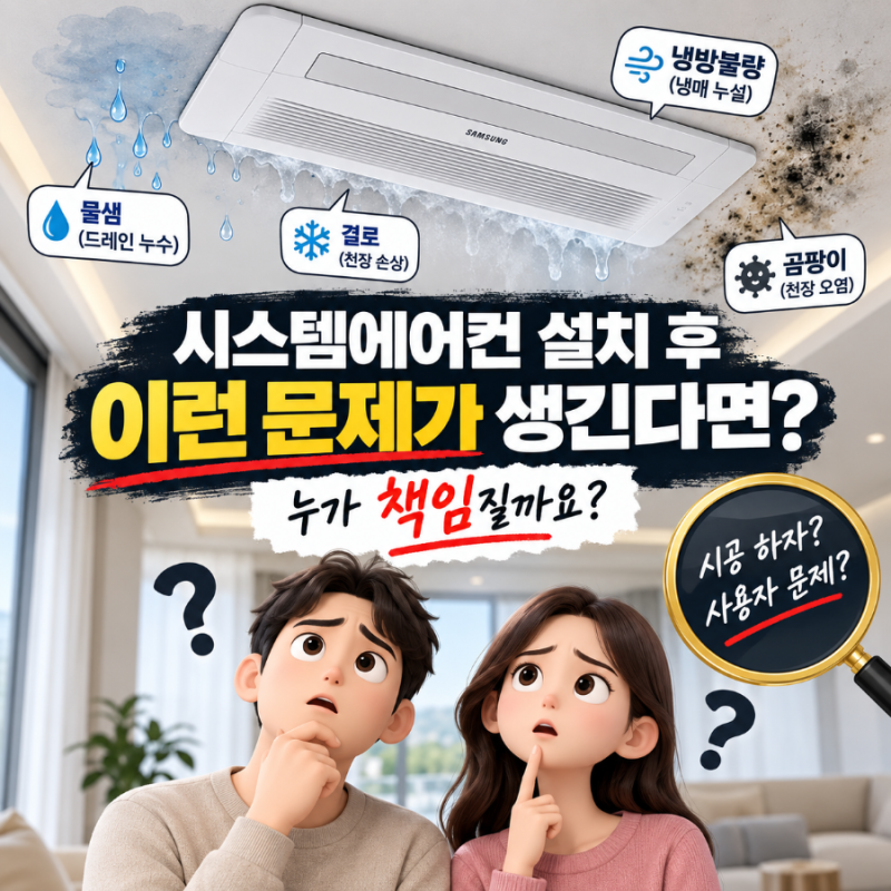 시스템에어컨 설치 후 물이 샌다면? | 냉매누설, 누수, 결로 등 하자 책임소재 총정리