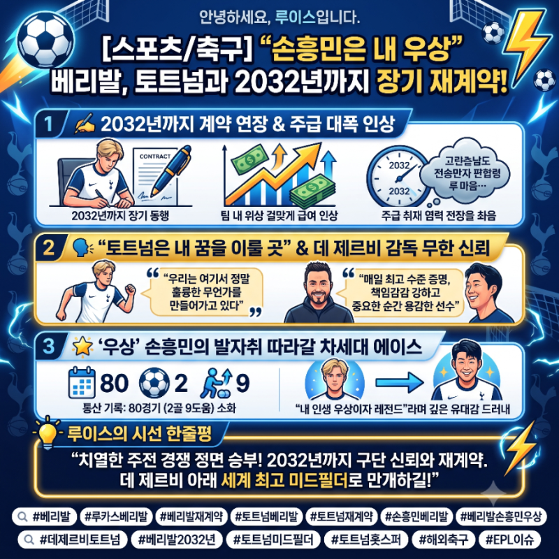 [스포츠/축구] 손흥민은 제 우상 베리발 토트넘과 2032년 재계약…이적설 딛고 잔류 선택과 급....