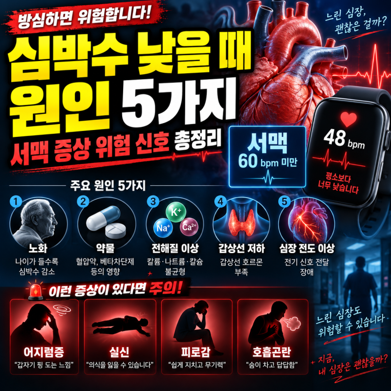 심박수 낮을 때 원인 5가지와 서맥 증상 위험 신호 총정리