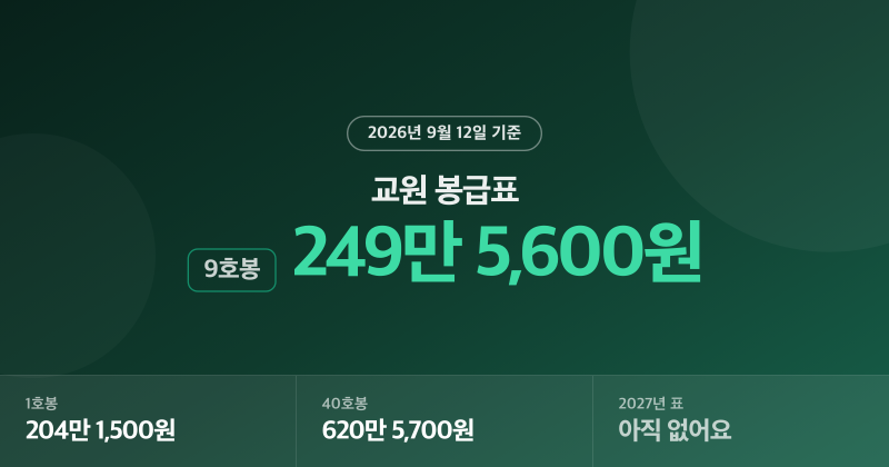 '9호봉 249만원' 2026 교사 호봉표, 2027년은 아직 안 나왔어요