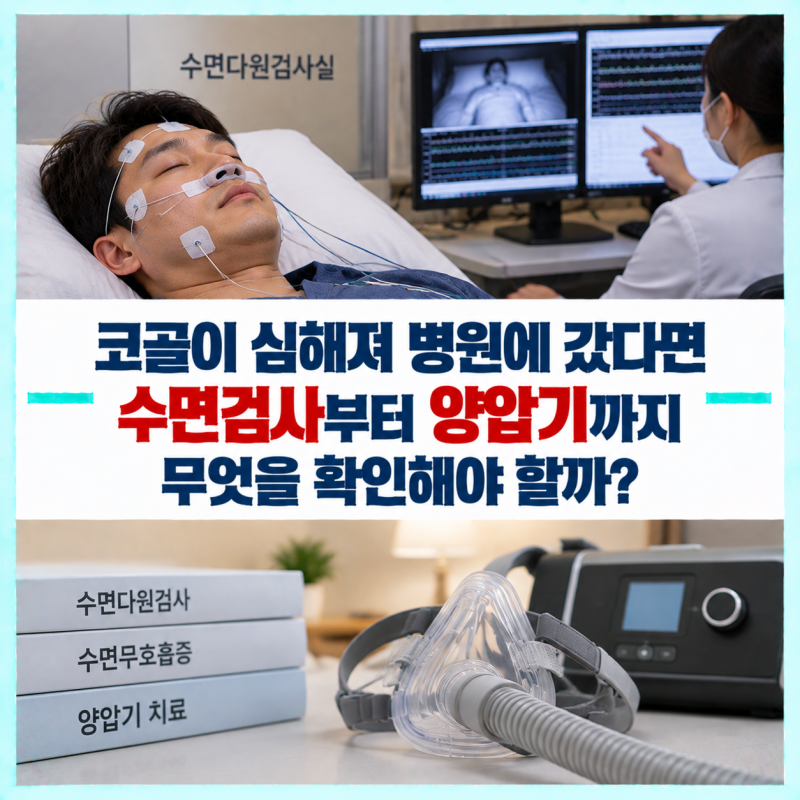코골이가 심해져 병원에 갔는데, 수면다원검사부터 양압기까지 무엇을 확인해야 할까?