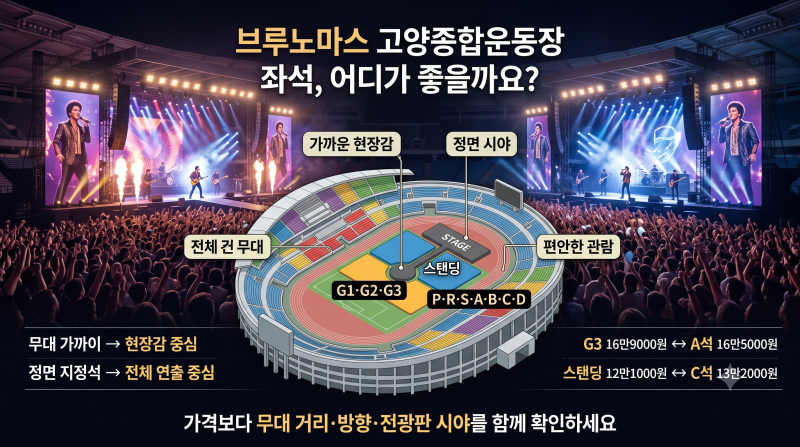 브루노마스 고양종합운동장 좌석은 어디가 좋을까요? 무대 거리와 시야 선택 기준