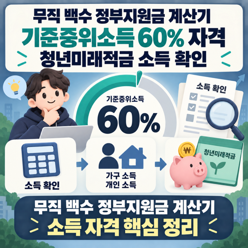 무직 백수 정부지원금 계산기로 기준중위소득 60% 자격부터 청년미래적금 소득 확인