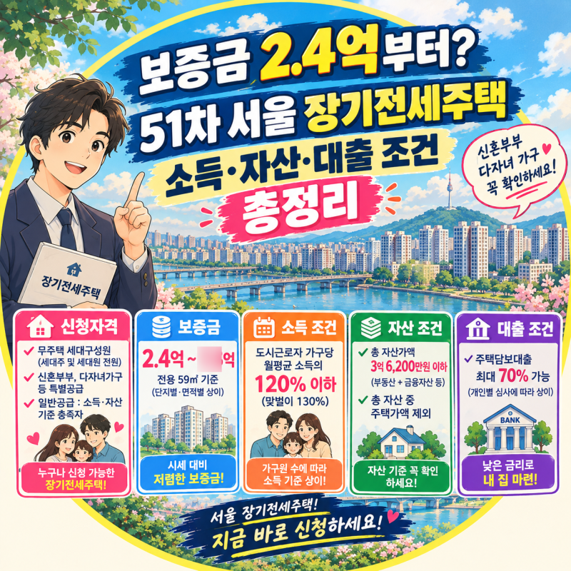 "보증금 2.4억부터?" 51차 서울 장기전세주택 소득·자산·대출 조건 총정리