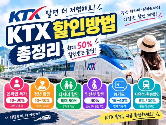 KTX 할인방법 총정리｜최대 50% 할인받는 방법부터 청년·다자녀·N카드까지