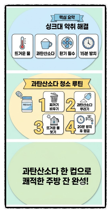주방 싱크대 배수구 악취와 기름때 잡는 과탄산소다 활용 청소 루틴