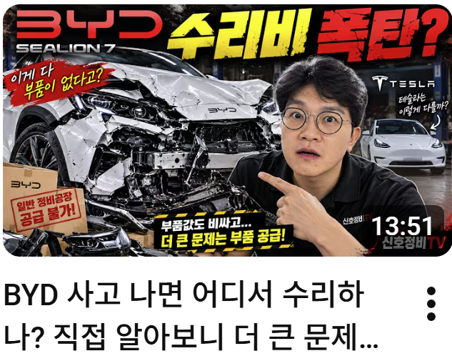 테슬라. BYD. 수리 비용이 TOP인 이유. 부품 공급의 독점 구조.