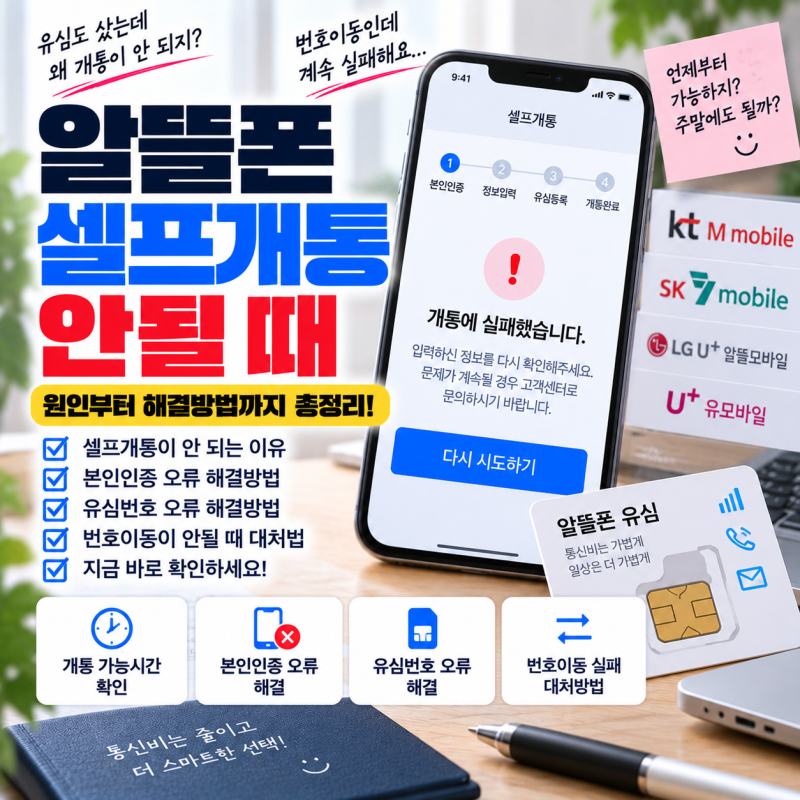 알뜰폰 셀프개통 안될 때｜유심·번호이동·본인인증 오류 해결방법 총정리