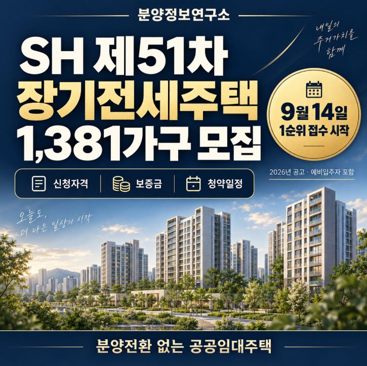 SH 제51차 장기전세주택 1,381가구 모집, 신청자격·보증금·청약일정 쉽게 정리