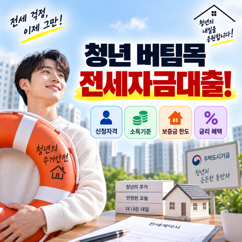 전세 보증금 마련의 거대한 짐을 덜어주는 최고의 구명조끼! 청년 버팀목전세자금대출 신청....