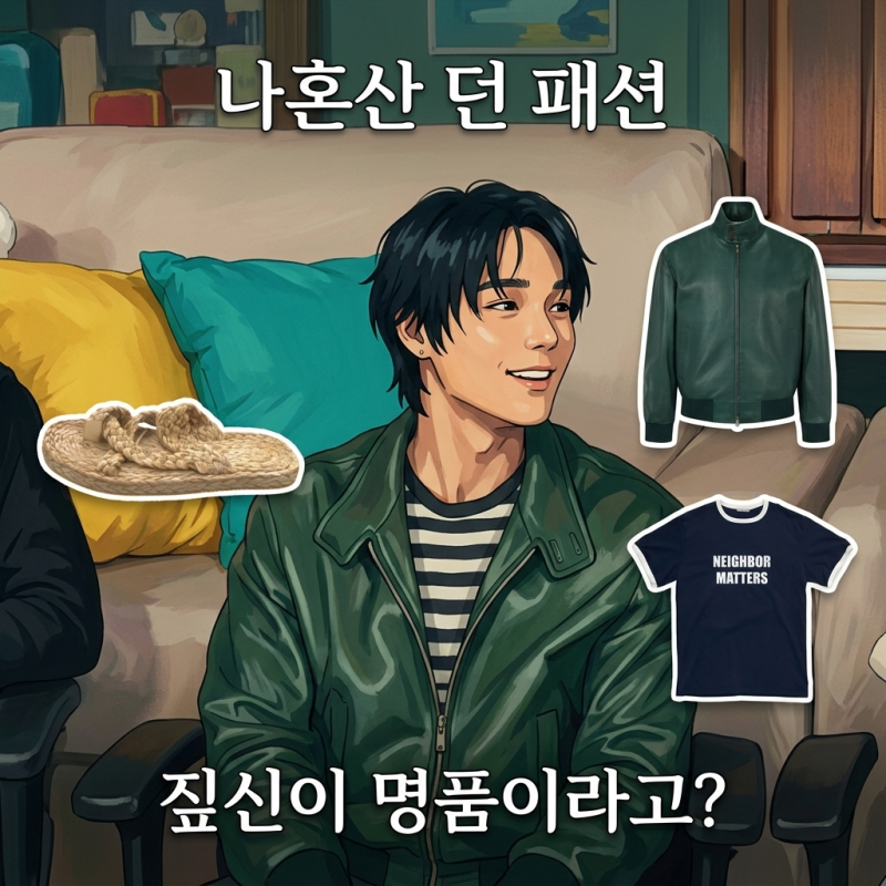 나혼산 던 옷 가죽자켓 반팔티 티셔츠 짚신 슬리퍼 명품이라고? 나혼자산다