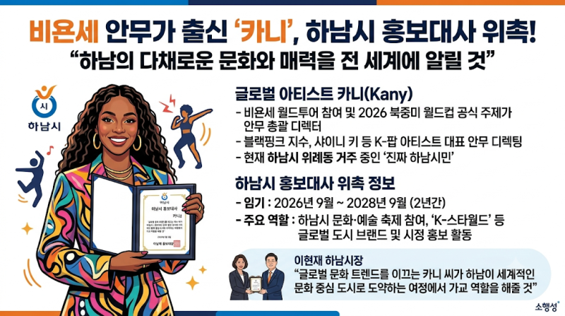 비욘세 안무가 '카니', 하남시 홍보대사 위촉! "글로벌 문화 도시로 도약"